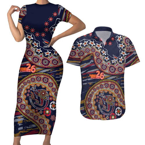 Adelaide Crows NAIDOC Week 2026 Couples Matching Short Sleeve Bodycon Dress and Hawaiian Shirt Australian Aboriginal Dot Art Dreamtime Pattern Style