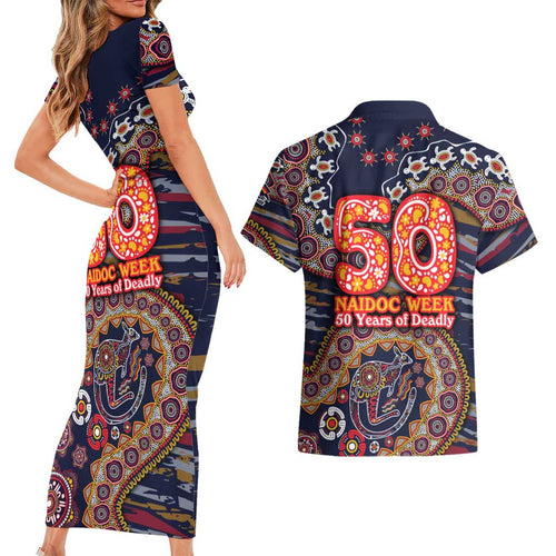 Adelaide Crows NAIDOC Week 2026 Couples Matching Short Sleeve Bodycon Dress and Hawaiian Shirt Australian Aboriginal Dot Art Dreamtime Pattern Style