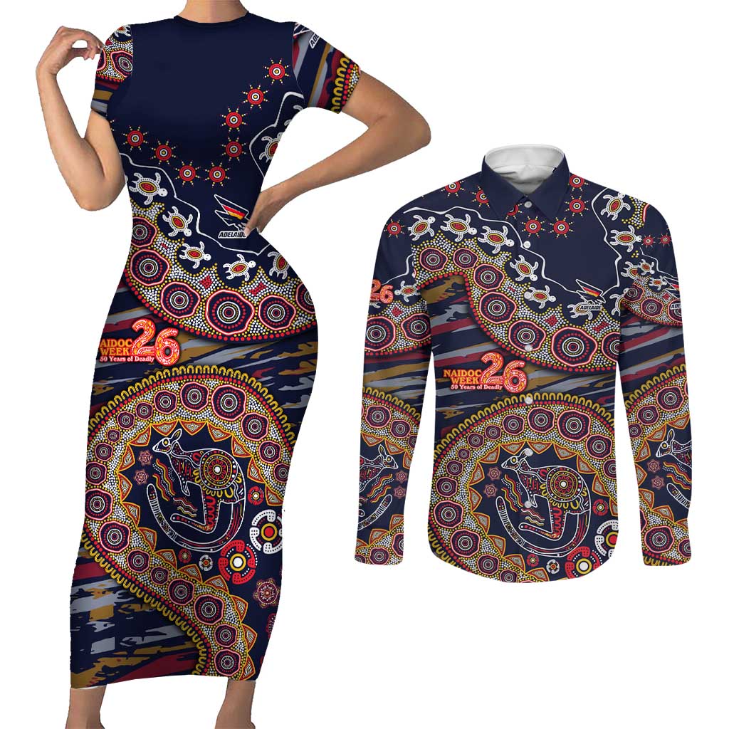 Adelaide Crows NAIDOC Week 2026 Couples Matching Short Sleeve Bodycon Dress and Long Sleeve Button Shirt Australian Aboriginal Dot Art Dreamtime Pattern Style