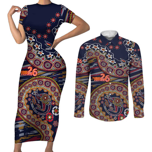 Adelaide Crows NAIDOC Week 2026 Couples Matching Short Sleeve Bodycon Dress and Long Sleeve Button Shirt Australian Aboriginal Dot Art Dreamtime Pattern Style