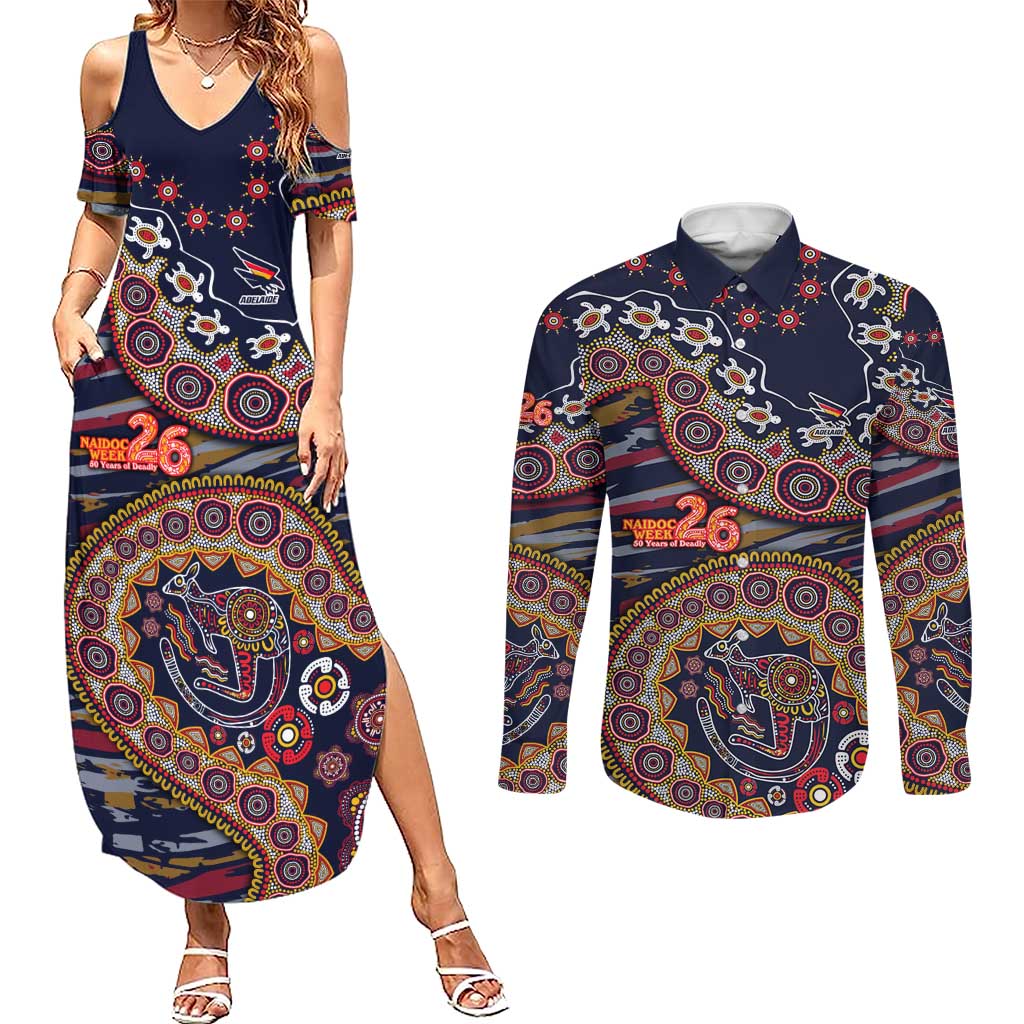Adelaide Crows NAIDOC Week 2026 Couples Matching Summer Maxi Dress and Long Sleeve Button Shirt Australian Aboriginal Dot Art Dreamtime Pattern Style