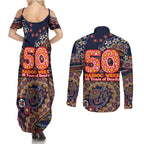 Adelaide Crows NAIDOC Week 2026 Couples Matching Summer Maxi Dress and Long Sleeve Button Shirt Australian Aboriginal Dot Art Dreamtime Pattern Style