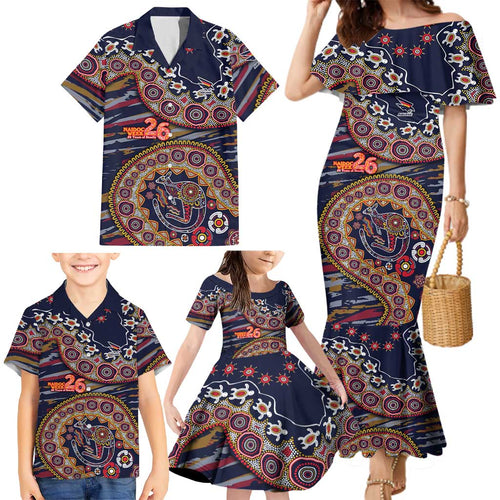 Adelaide Crows NAIDOC Week 2026 Family Matching Mermaid Dress and Hawaiian Shirt Australian Aboriginal Dot Art Dreamtime Pattern Style