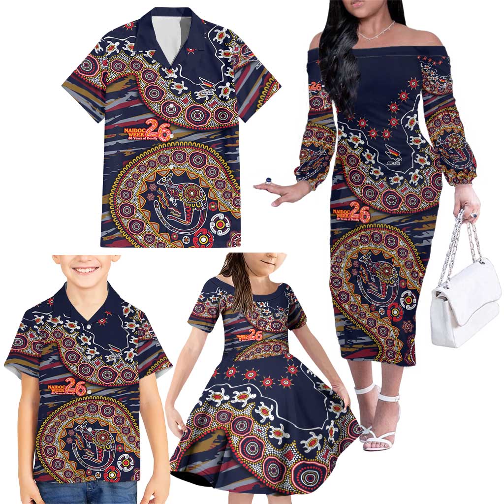 Adelaide Crows NAIDOC Week 2026 Family Matching Off The Shoulder Long Sleeve Dress and Hawaiian Shirt Australian Aboriginal Dot Art Dreamtime Pattern Style