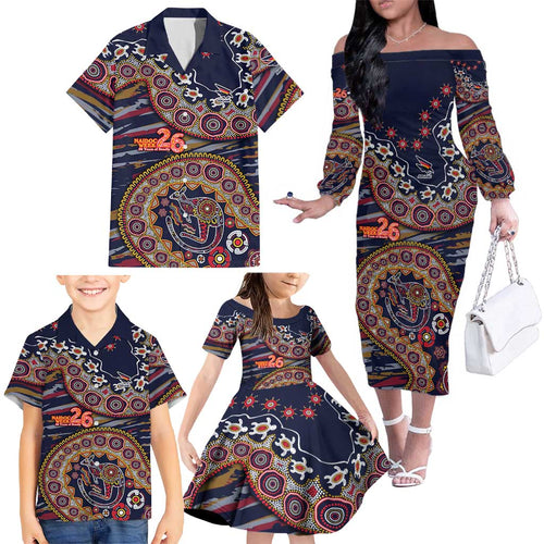 Adelaide Crows NAIDOC Week 2026 Family Matching Off The Shoulder Long Sleeve Dress and Hawaiian Shirt Australian Aboriginal Dot Art Dreamtime Pattern Style