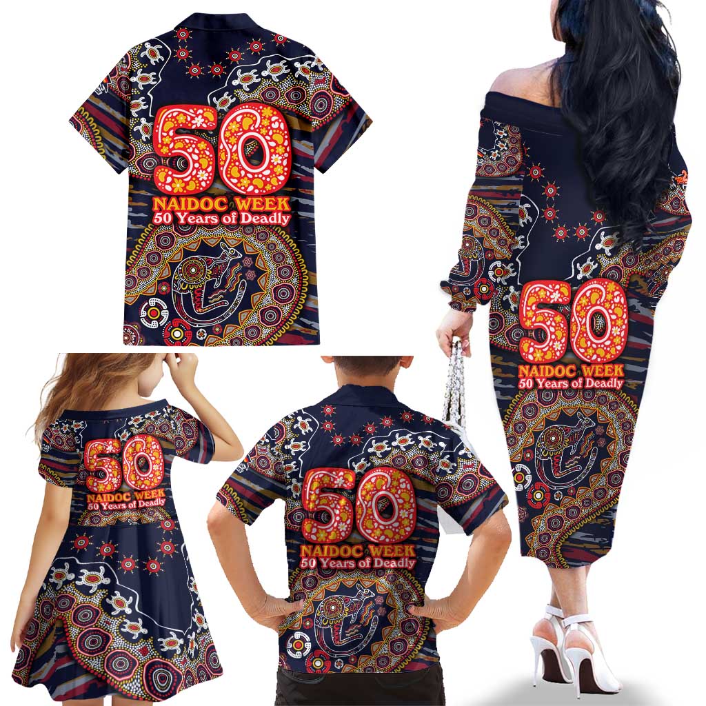 Adelaide Crows NAIDOC Week 2026 Family Matching Off The Shoulder Long Sleeve Dress and Hawaiian Shirt Australian Aboriginal Dot Art Dreamtime Pattern Style