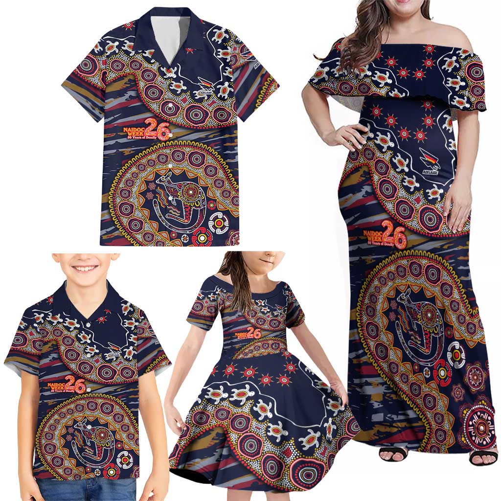 Adelaide Crows NAIDOC Week 2026 Family Matching Off Shoulder Maxi Dress and Hawaiian Shirt Australian Aboriginal Dot Art Dreamtime Pattern Style