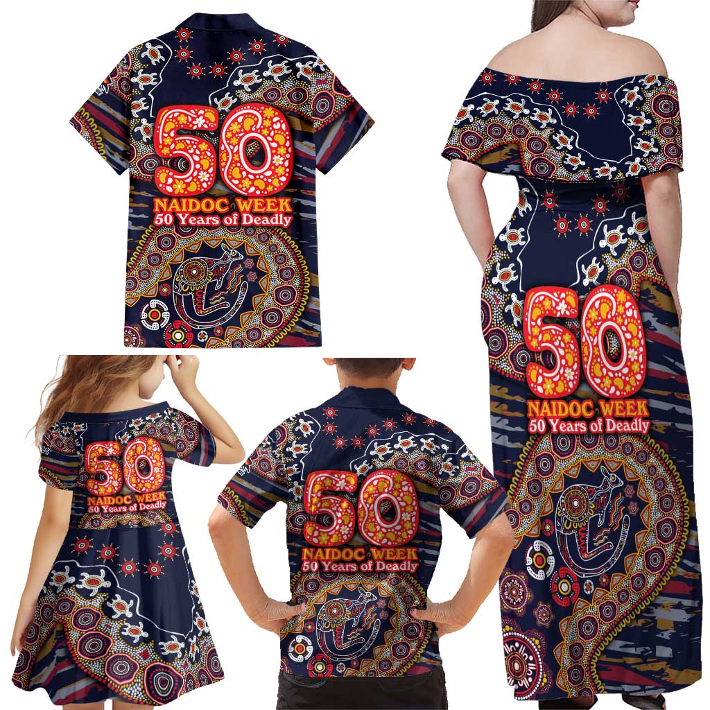 Adelaide Crows NAIDOC Week 2026 Family Matching Off Shoulder Maxi Dress and Hawaiian Shirt Australian Aboriginal Dot Art Dreamtime Pattern Style