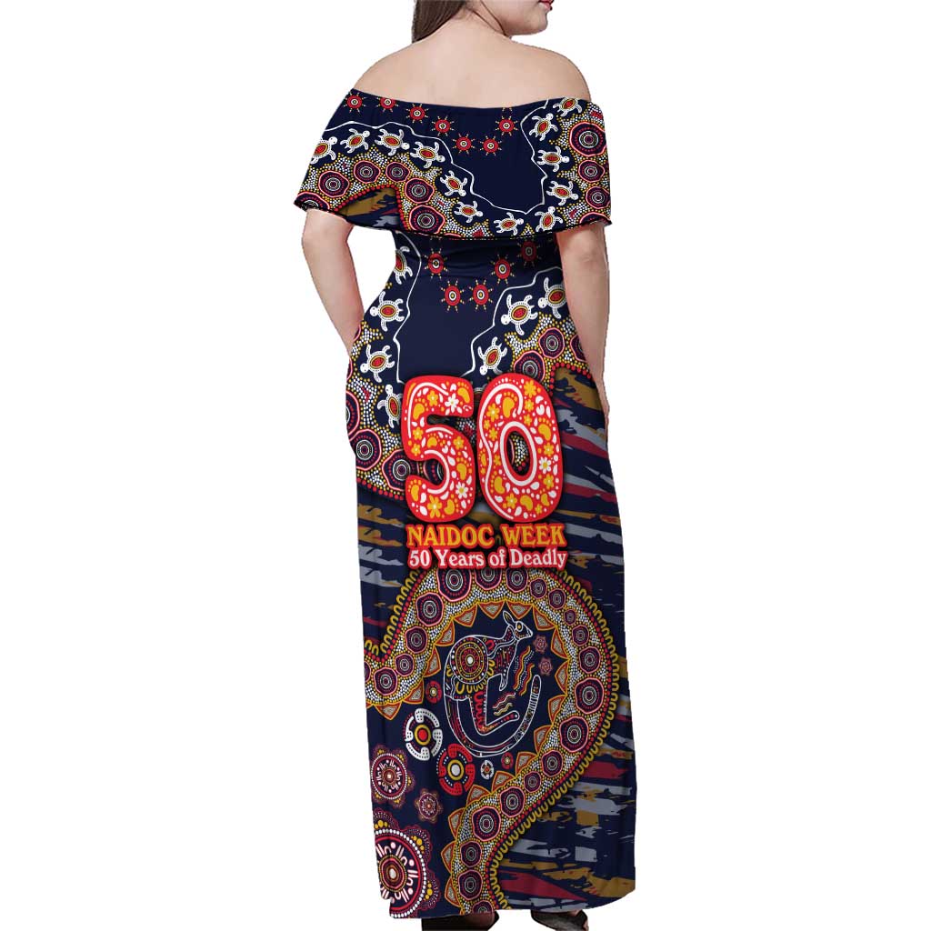 Adelaide Crows NAIDOC Week 2026 Family Matching Off Shoulder Maxi Dress and Hawaiian Shirt Australian Aboriginal Dot Art Dreamtime Pattern Style