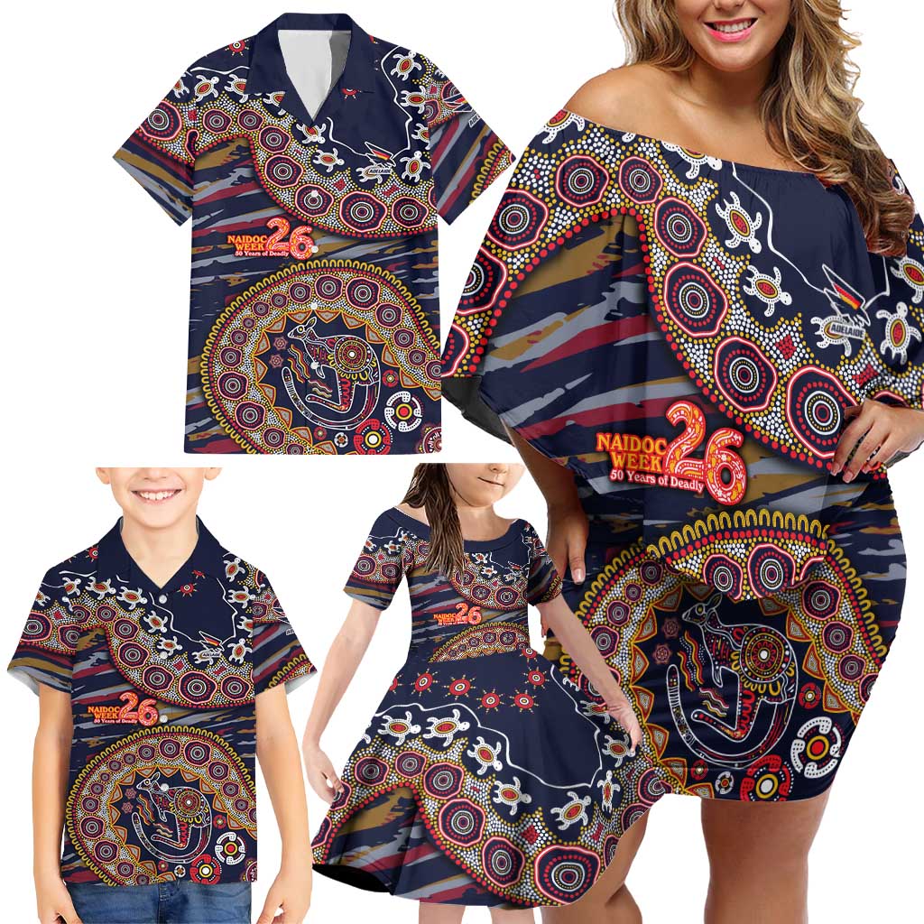 Adelaide Crows NAIDOC Week 2026 Family Matching Off Shoulder Short Dress and Hawaiian Shirt Australian Aboriginal Dot Art Dreamtime Pattern Style