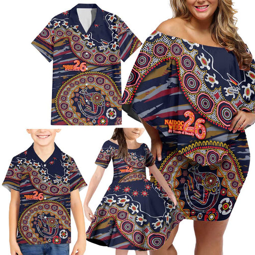 Adelaide Crows NAIDOC Week 2026 Family Matching Off Shoulder Short Dress and Hawaiian Shirt Australian Aboriginal Dot Art Dreamtime Pattern Style