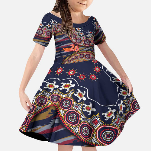 Adelaide Crows NAIDOC Week 2026 Family Matching Off Shoulder Short Dress and Hawaiian Shirt Australian Aboriginal Dot Art Dreamtime Pattern Style
