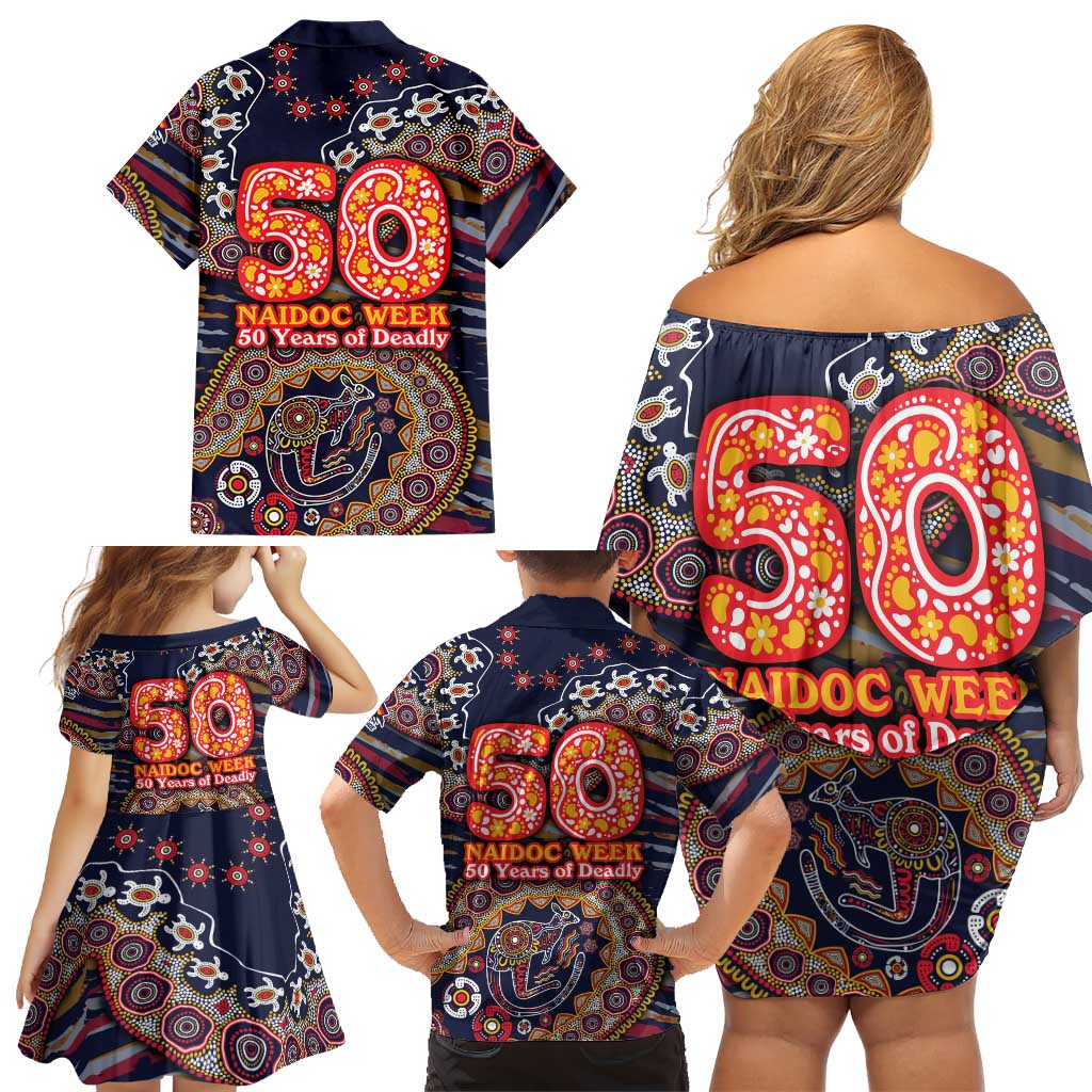 Adelaide Crows NAIDOC Week 2026 Family Matching Off Shoulder Short Dress and Hawaiian Shirt Australian Aboriginal Dot Art Dreamtime Pattern Style