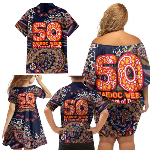 Adelaide Crows NAIDOC Week 2026 Family Matching Off Shoulder Short Dress and Hawaiian Shirt Australian Aboriginal Dot Art Dreamtime Pattern Style