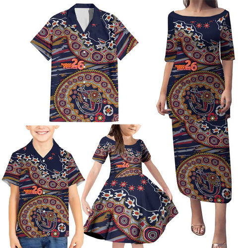 Adelaide Crows NAIDOC Week 2026 Family Matching Puletasi and Hawaiian Shirt Australian Aboriginal Dot Art Dreamtime Pattern Style