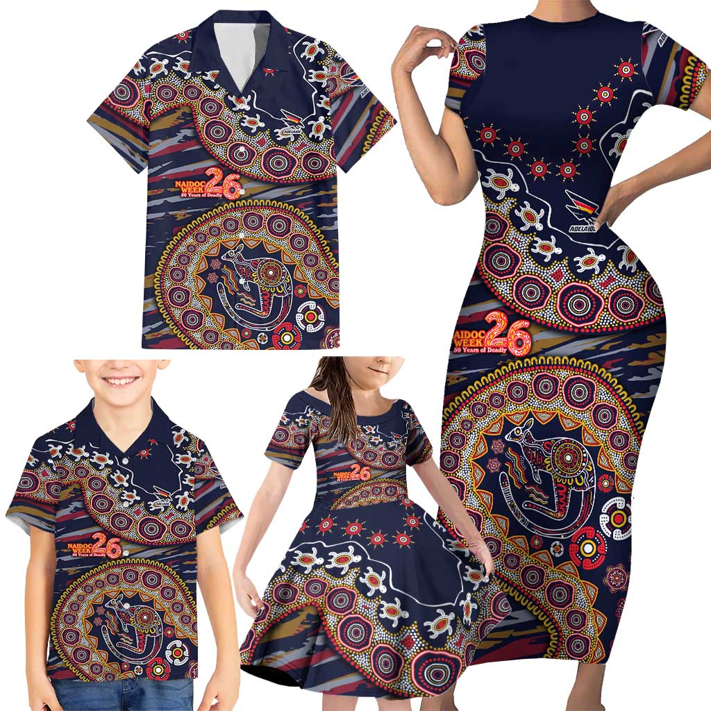Adelaide Crows NAIDOC Week 2026 Family Matching Short Sleeve Bodycon Dress and Hawaiian Shirt Australian Aboriginal Dot Art Dreamtime Pattern Style