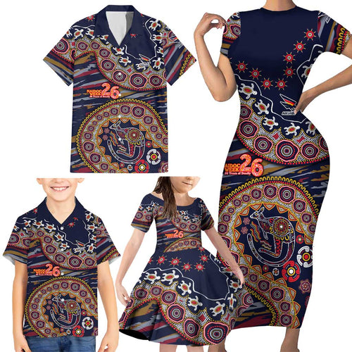 Adelaide Crows NAIDOC Week 2026 Family Matching Short Sleeve Bodycon Dress and Hawaiian Shirt Australian Aboriginal Dot Art Dreamtime Pattern Style