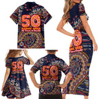 Adelaide Crows NAIDOC Week 2026 Family Matching Short Sleeve Bodycon Dress and Hawaiian Shirt Australian Aboriginal Dot Art Dreamtime Pattern Style