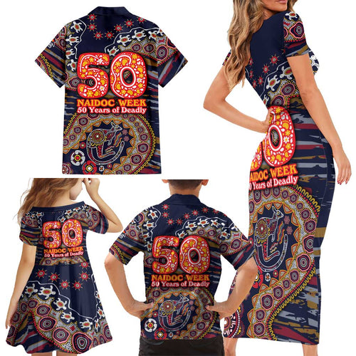 Adelaide Crows NAIDOC Week 2026 Family Matching Short Sleeve Bodycon Dress and Hawaiian Shirt Australian Aboriginal Dot Art Dreamtime Pattern Style