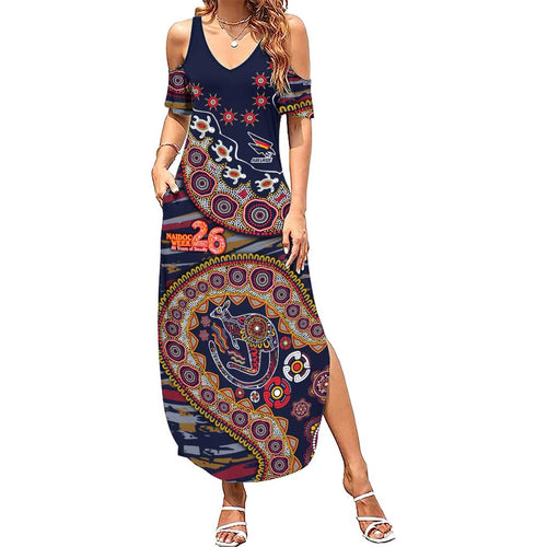 Adelaide Crows NAIDOC Week 2026 Family Matching Summer Maxi Dress and Hawaiian Shirt Australian Aboriginal Dot Art Dreamtime Pattern Style