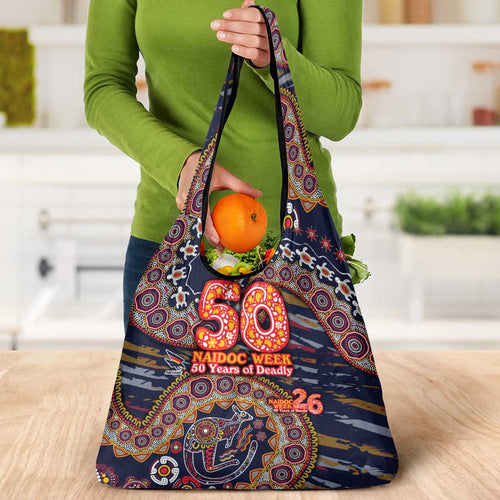 Adelaide Crows NAIDOC Week 2026 Grocery Bag Australian Aboriginal Dot Art Dreamtime Pattern Style