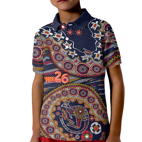 Adelaide Crows NAIDOC Week 2026 Kid Polo Shirt Australian Aboriginal Dot Art Dreamtime Pattern Style