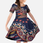 Adelaide Crows NAIDOC Week 2026 Kid Short Sleeve Dress Australian Aboriginal Dot Art Dreamtime Pattern Style