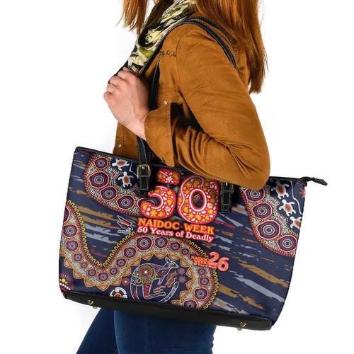 Adelaide Crows NAIDOC Week 2026 Leather Tote Bag Australian Aboriginal Dot Art Dreamtime Pattern Style