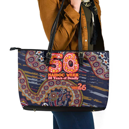 Adelaide Crows NAIDOC Week 2026 Leather Tote Bag Australian Aboriginal Dot Art Dreamtime Pattern Style