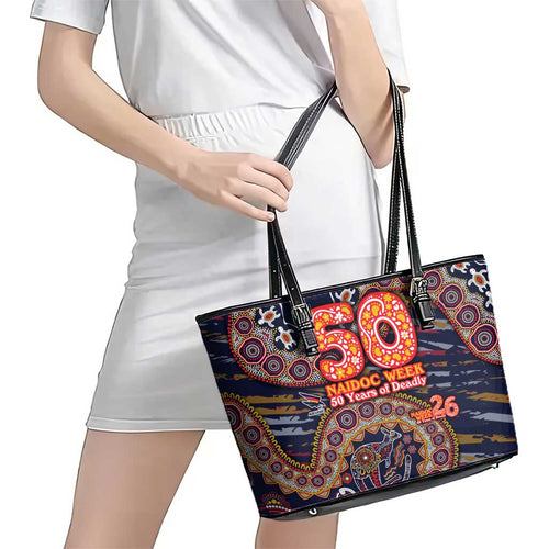 Adelaide Crows NAIDOC Week 2026 Leather Tote Bag Australian Aboriginal Dot Art Dreamtime Pattern Style