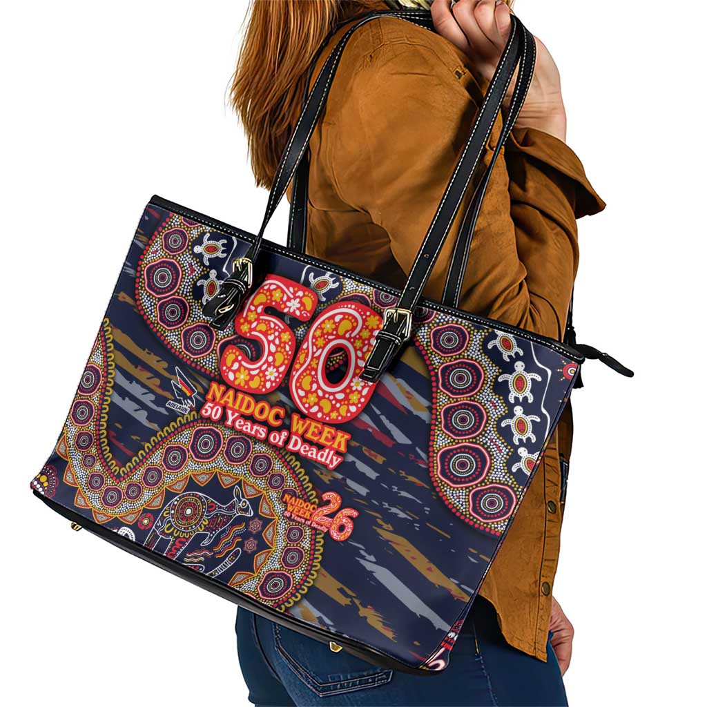 Adelaide Crows NAIDOC Week 2026 Leather Tote Bag Australian Aboriginal Dot Art Dreamtime Pattern Style