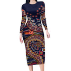 Adelaide Crows NAIDOC Week 2026 Long Sleeve Bodycon Dress Australian Aboriginal Dot Art Dreamtime Pattern Style