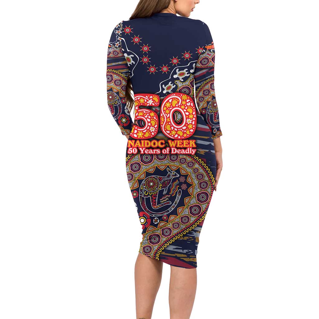 Adelaide Crows NAIDOC Week 2026 Long Sleeve Bodycon Dress Australian Aboriginal Dot Art Dreamtime Pattern Style