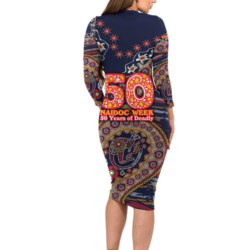 Adelaide Crows NAIDOC Week 2026 Long Sleeve Bodycon Dress Australian Aboriginal Dot Art Dreamtime Pattern Style