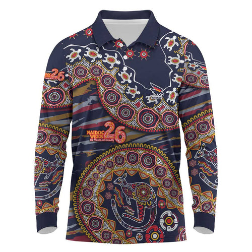 Adelaide Crows NAIDOC Week 2026 Long Sleeve Polo Shirt Australian Aboriginal Dot Art Dreamtime Pattern Style