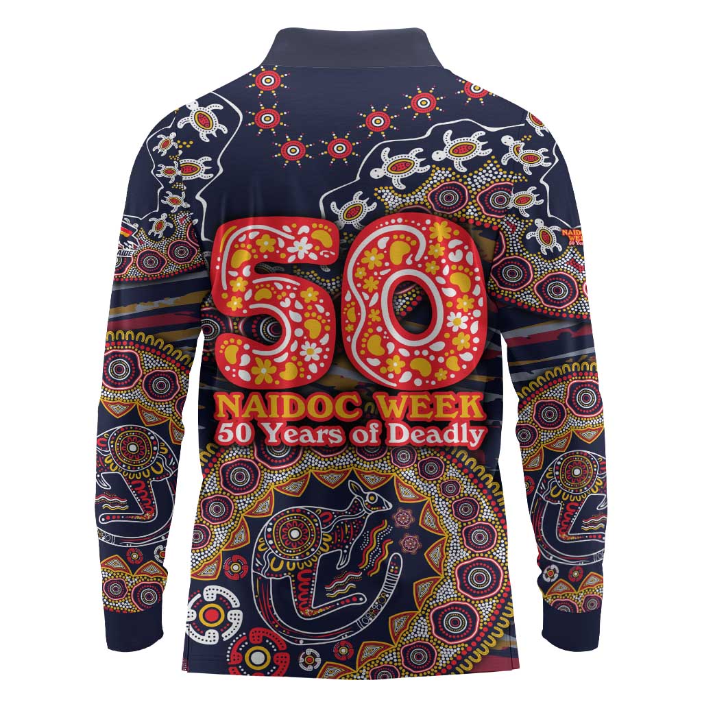 Adelaide Crows NAIDOC Week 2026 Long Sleeve Polo Shirt Australian Aboriginal Dot Art Dreamtime Pattern Style