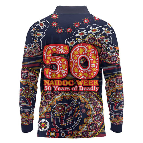 Adelaide Crows NAIDOC Week 2026 Long Sleeve Polo Shirt Australian Aboriginal Dot Art Dreamtime Pattern Style