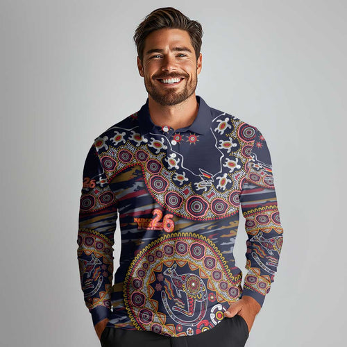 Adelaide Crows NAIDOC Week 2026 Long Sleeve Polo Shirt Australian Aboriginal Dot Art Dreamtime Pattern Style