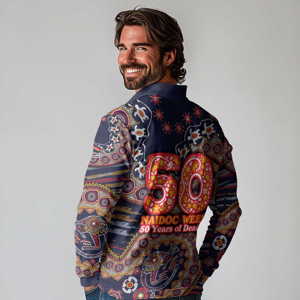 Adelaide Crows NAIDOC Week 2026 Long Sleeve Polo Shirt Australian Aboriginal Dot Art Dreamtime Pattern Style