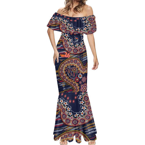 Adelaide Crows NAIDOC Week 2026 Mermaid Dress Australian Aboriginal Dot Art Dreamtime Pattern Style