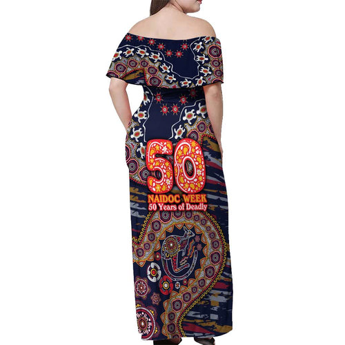 Adelaide Crows NAIDOC Week 2026 Off Shoulder Maxi Dress Australian Aboriginal Dot Art Dreamtime Pattern Style