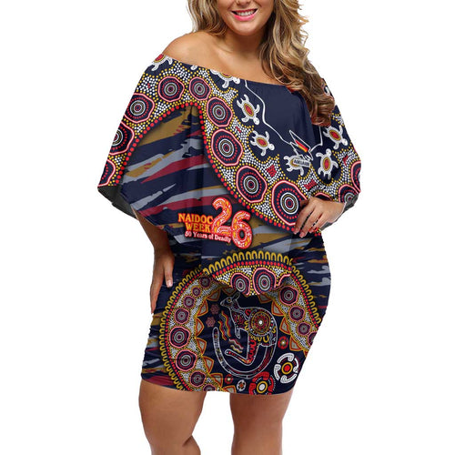Adelaide Crows NAIDOC Week 2026 Off Shoulder Short Dress Australian Aboriginal Dot Art Dreamtime Pattern Style