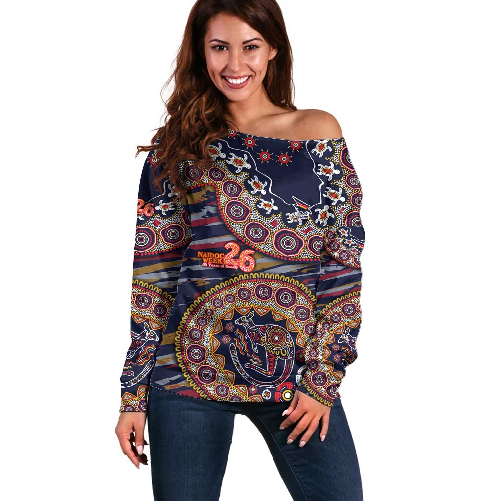 Adelaide Crows NAIDOC Week 2026 Off Shoulder Sweater Australian Aboriginal Dot Art Dreamtime Pattern Style