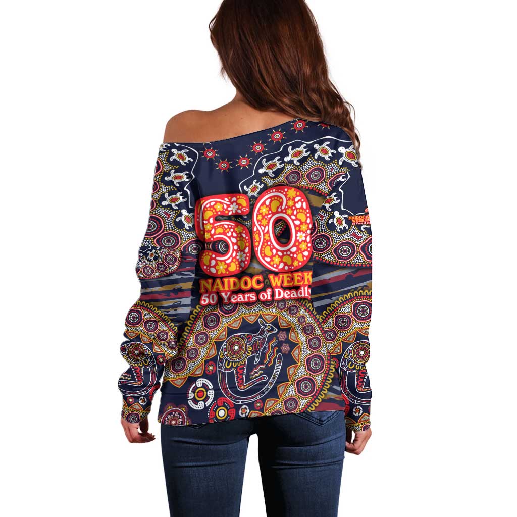 Adelaide Crows NAIDOC Week 2026 Off Shoulder Sweater Australian Aboriginal Dot Art Dreamtime Pattern Style