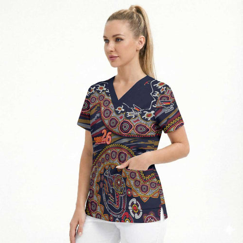 Adelaide Crows NAIDOC Week 2026 Scrub Top Australian Aboriginal Dot Art Dreamtime Pattern Style