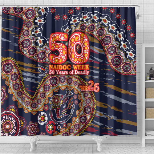Adelaide Crows NAIDOC Week 2026 Shower Curtain Australian Aboriginal Dot Art Dreamtime Pattern Style