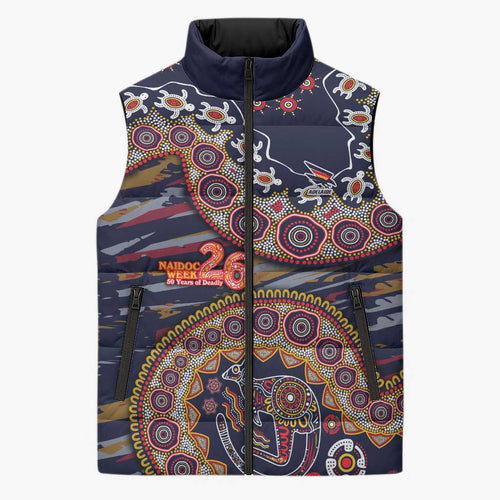 Adelaide Crows NAIDOC Week 2026 Sleeveless Puffer Jacket Australian Aboriginal Dot Art Dreamtime Pattern Style