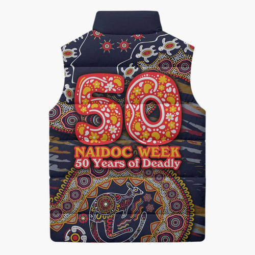 Adelaide Crows NAIDOC Week 2026 Sleeveless Puffer Jacket Australian Aboriginal Dot Art Dreamtime Pattern Style