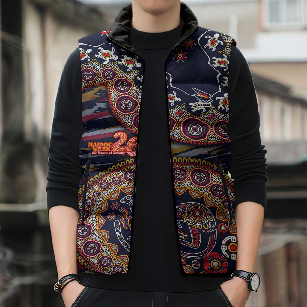 Adelaide Crows NAIDOC Week 2026 Sleeveless Puffer Jacket Australian Aboriginal Dot Art Dreamtime Pattern Style