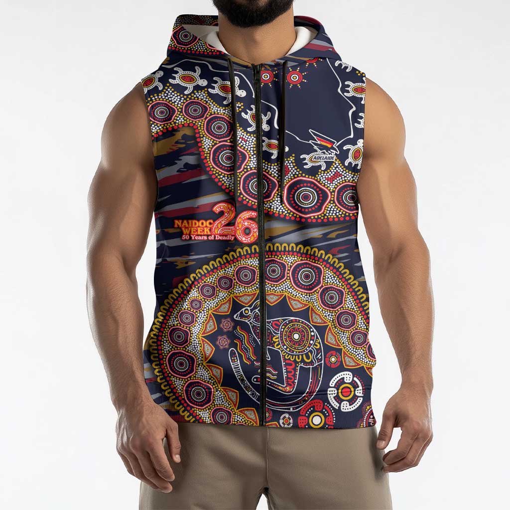 Adelaide Crows NAIDOC Week 2026 Sleeveless Zip Hoodie Australian Aboriginal Dot Art Dreamtime Pattern Style